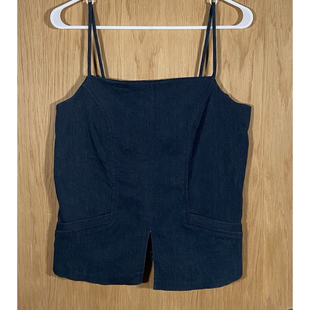Vtg Y2K Denim Strappy Tank Stretch Square Neck Festival FairyGrunge Coquette M
